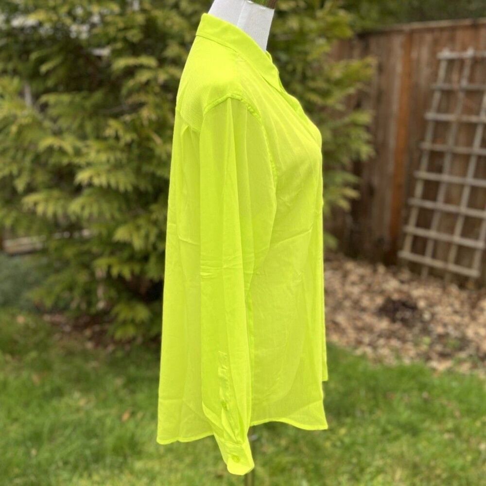 Wildfang The Empower Sheer Long Sleeve Button Up XL– Neon Green - Picture 3 of 9